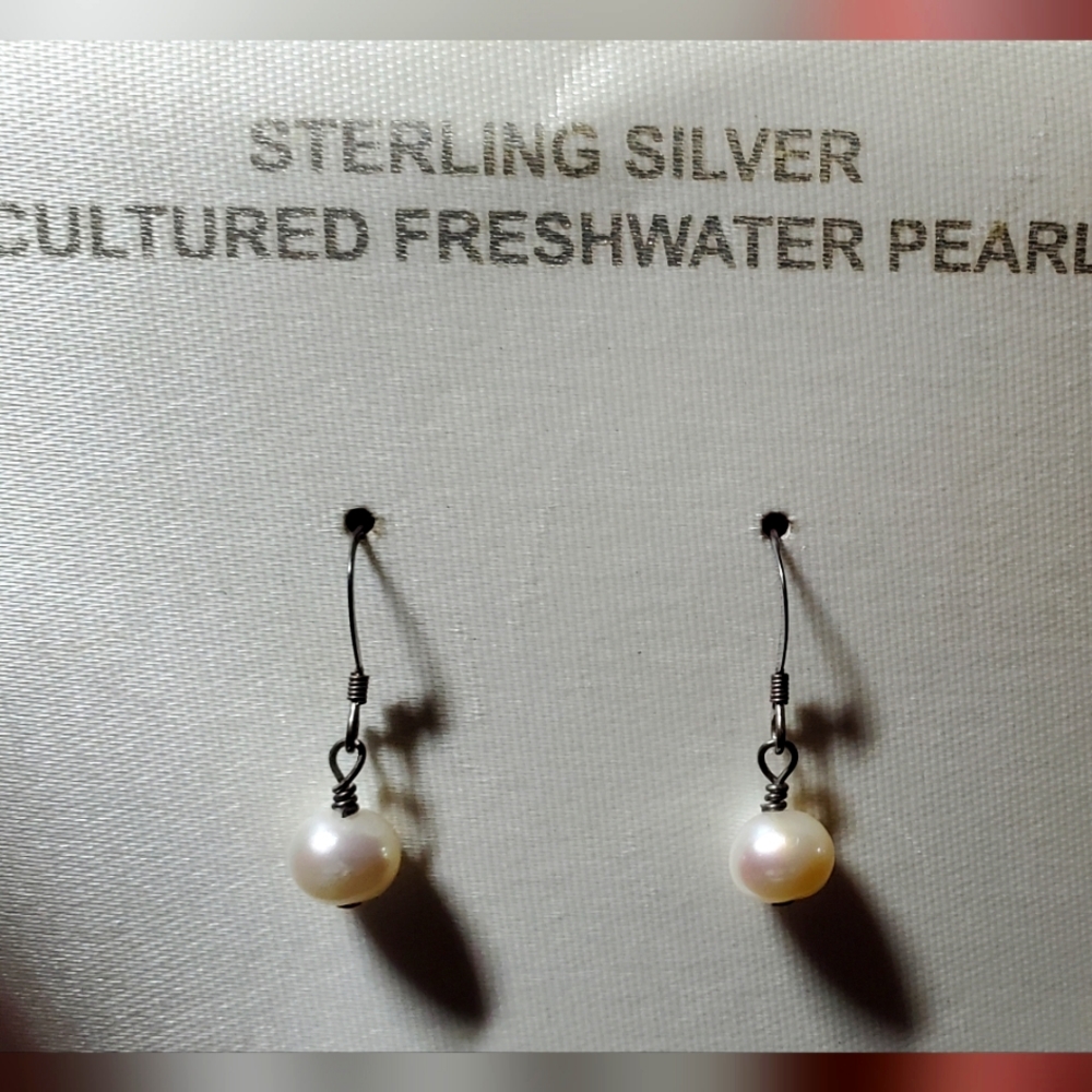 Genuine Freshwater Pearl Drop Sterling Silver Pierced Earrings